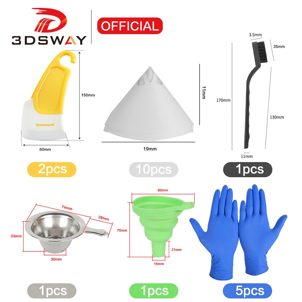 Accesorios de impresora 3D de curado ligero, Kit de herramientas, embudo de resina, taza de filtro, Metal SLA LCD DLP, curado UV, limpieza de fotones, pala de silicona
