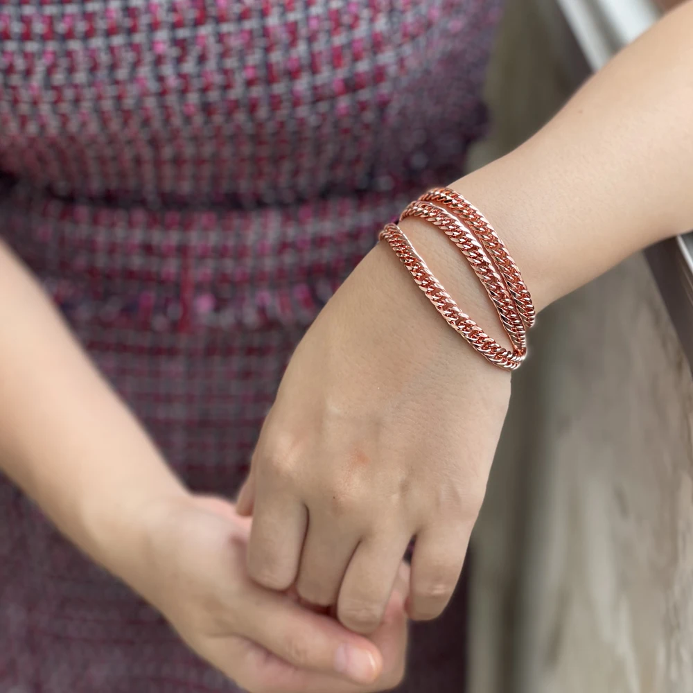 Pulseras de cobre puro para hombres y mujeres, cadena cubana ajustable, cierre de langosta, 6mm de ancho, antiarañazos, joyería masculina de 7-10,5 pulgadas
