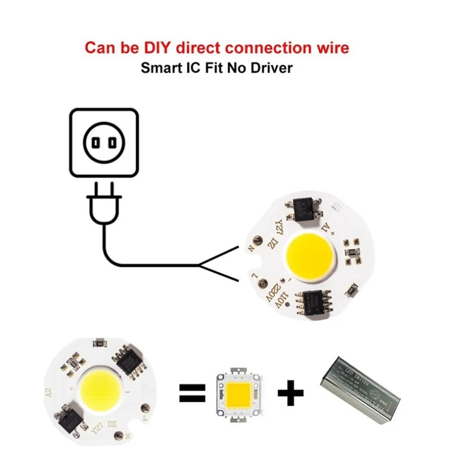 Chip LED COB MunLii sin Necesidad de Controlador, 220V, 3W 5W 7W 10W 12W, Lámpara con Chip LED, Bombilla LED Inteligente con IC para Proyector, Blanco Frío, Blanco Cálido