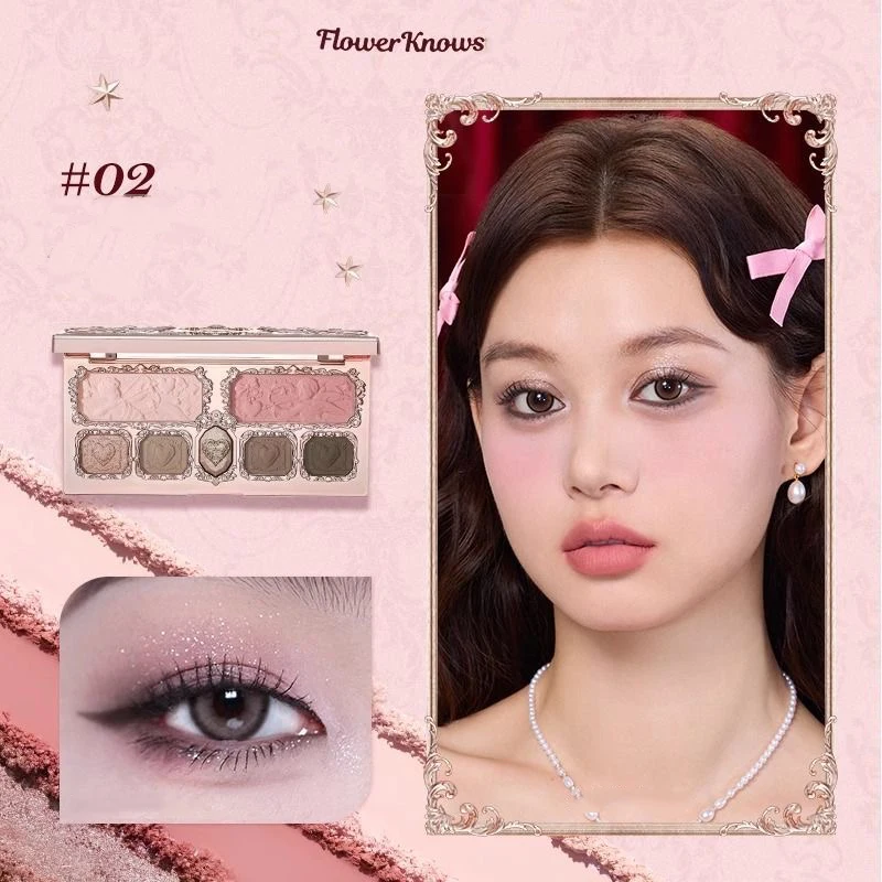 Flower Knows-paleta de sombra de ojos de Ballet de cisne, maquillaje Natural, mate, brillo, fresa, Cupido, pigmento brillante, paleta de sombra de ojos