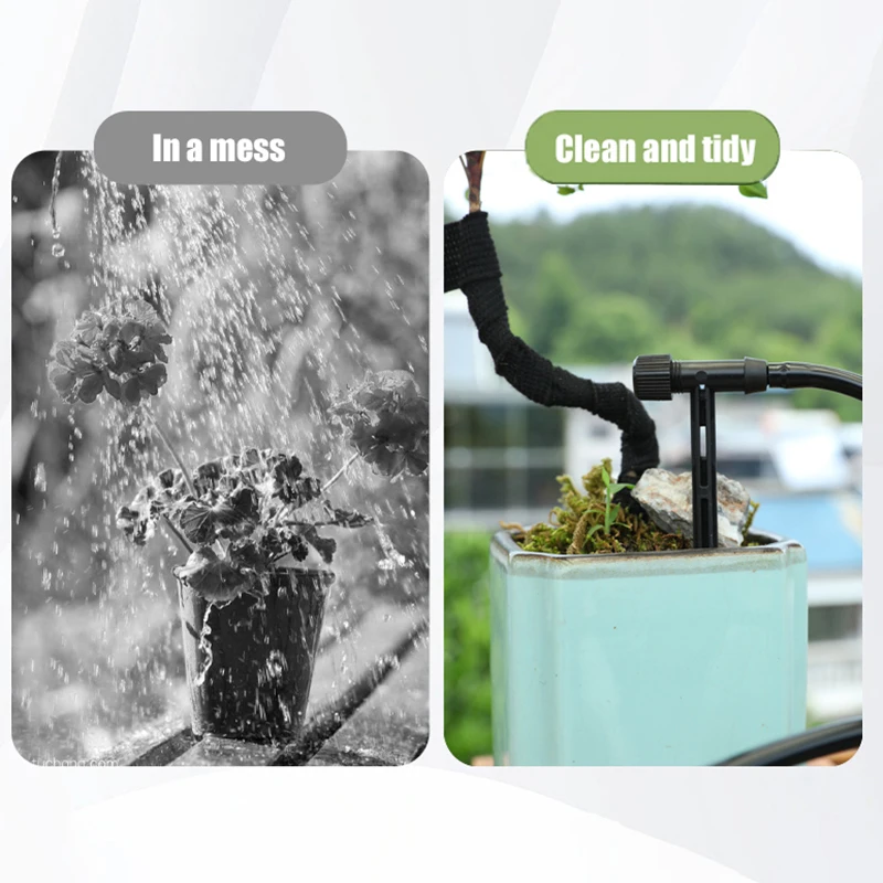 Kit de riego por goteo con válvula ajustable, dispositivo de riego de plantas en maceta, manguera de 4/7mm, ahorro de riego, microdripper para invernadero, color negro