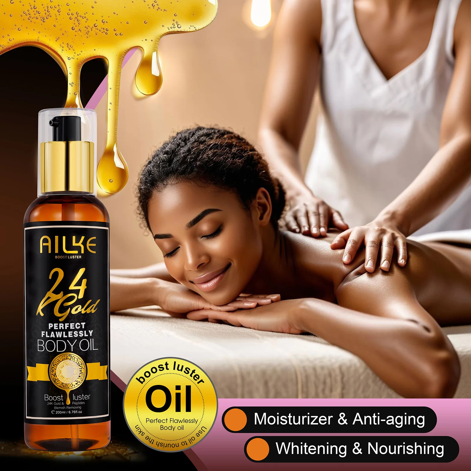 AILKE 24K Glod Set de cuidado de la piel impecable, blanqueamiento, reduce las manchas oscuras, la pigmentación, las arrugas, hidrata, para todo tipo de piel