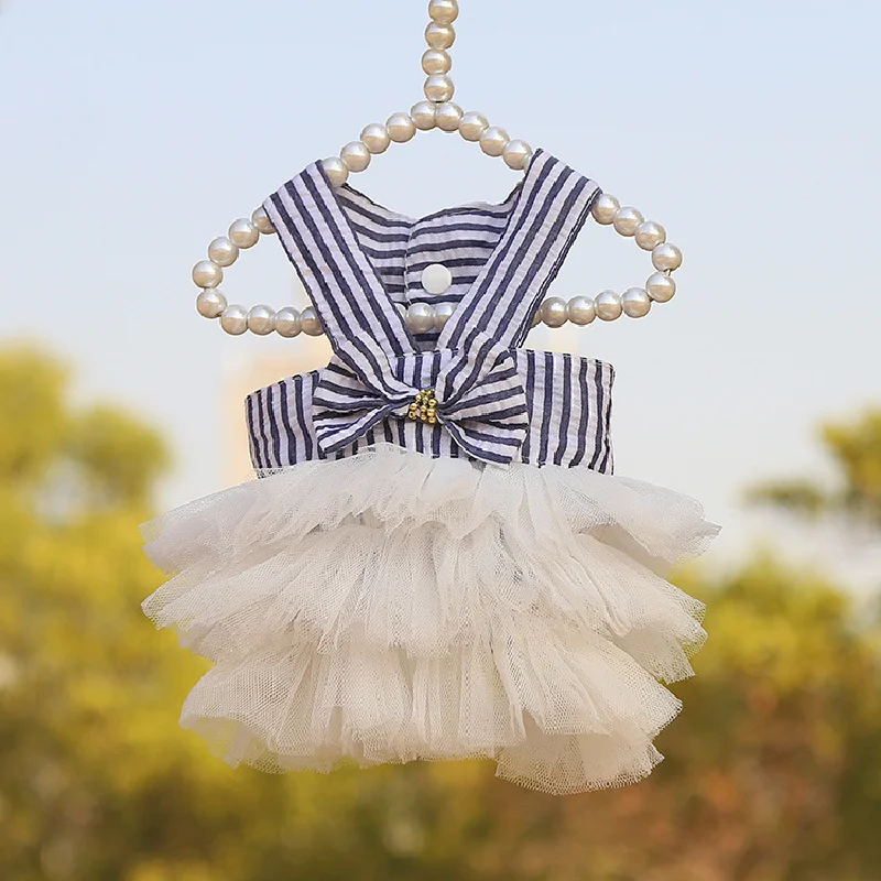 Vestido de verano para perros pequeños y medianos, falda de malla con tirantes a rayas para mascotas