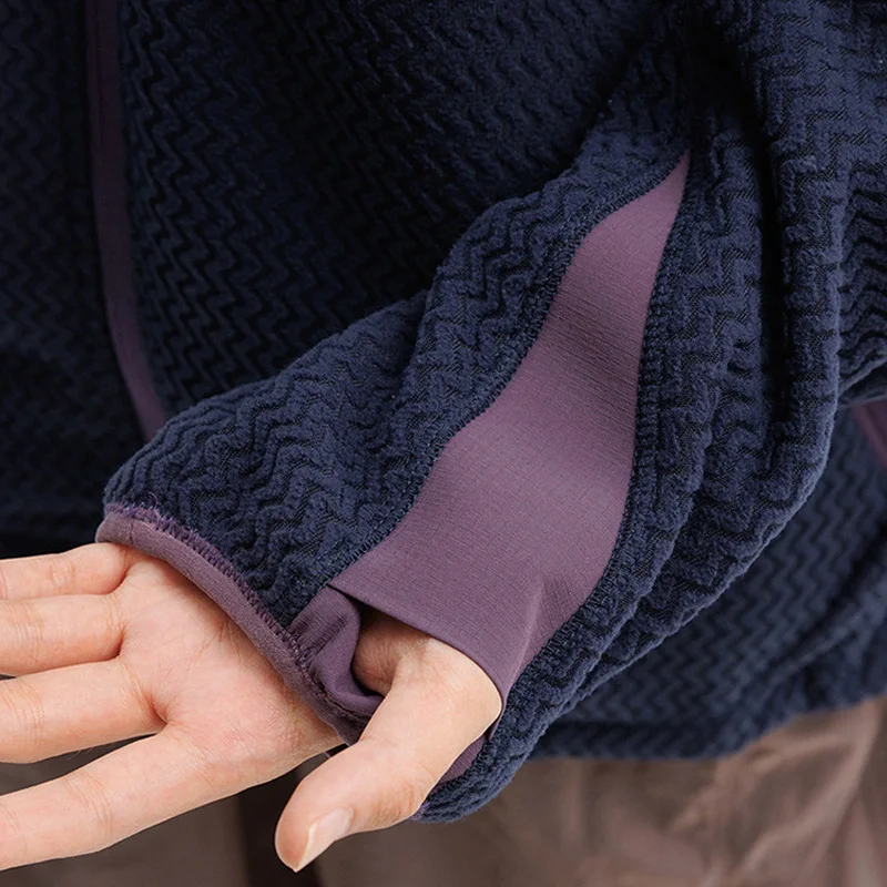 Chaqueta de Forro Polar con Rayas Onduladas para Otoño e Invierno, para Hombre y Mujer, para Viajes al Aire Libre, Montañismo, Senderismo, Chaqueta Deportiva Transpirable y Cálida, Abrigo Unisex