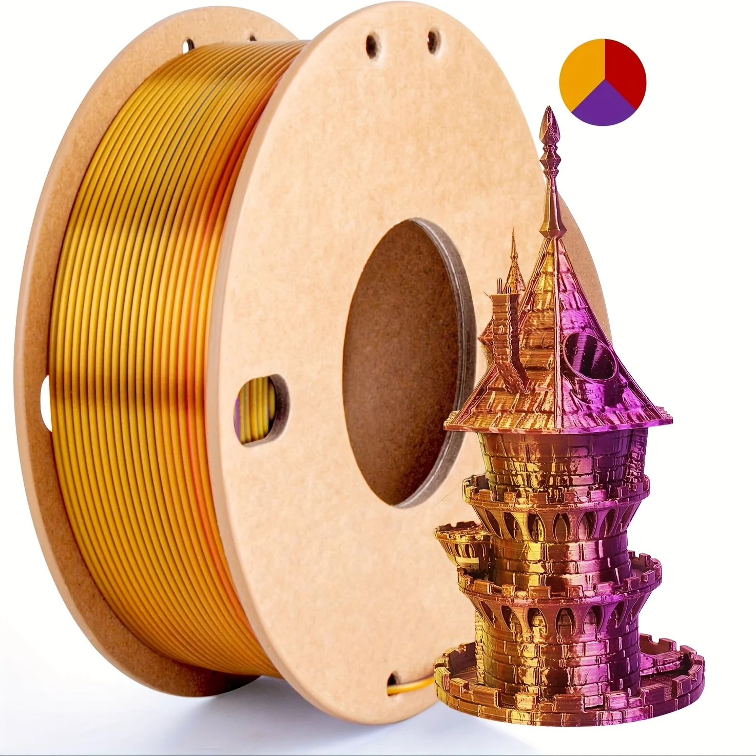 Filamento de Seda PLA de Tres Colores, 250g por Rollo, Peso Neto, Apto para Impresoras 3D FDM, Material de Impresión 3D PLA de Seda de 1.75mm