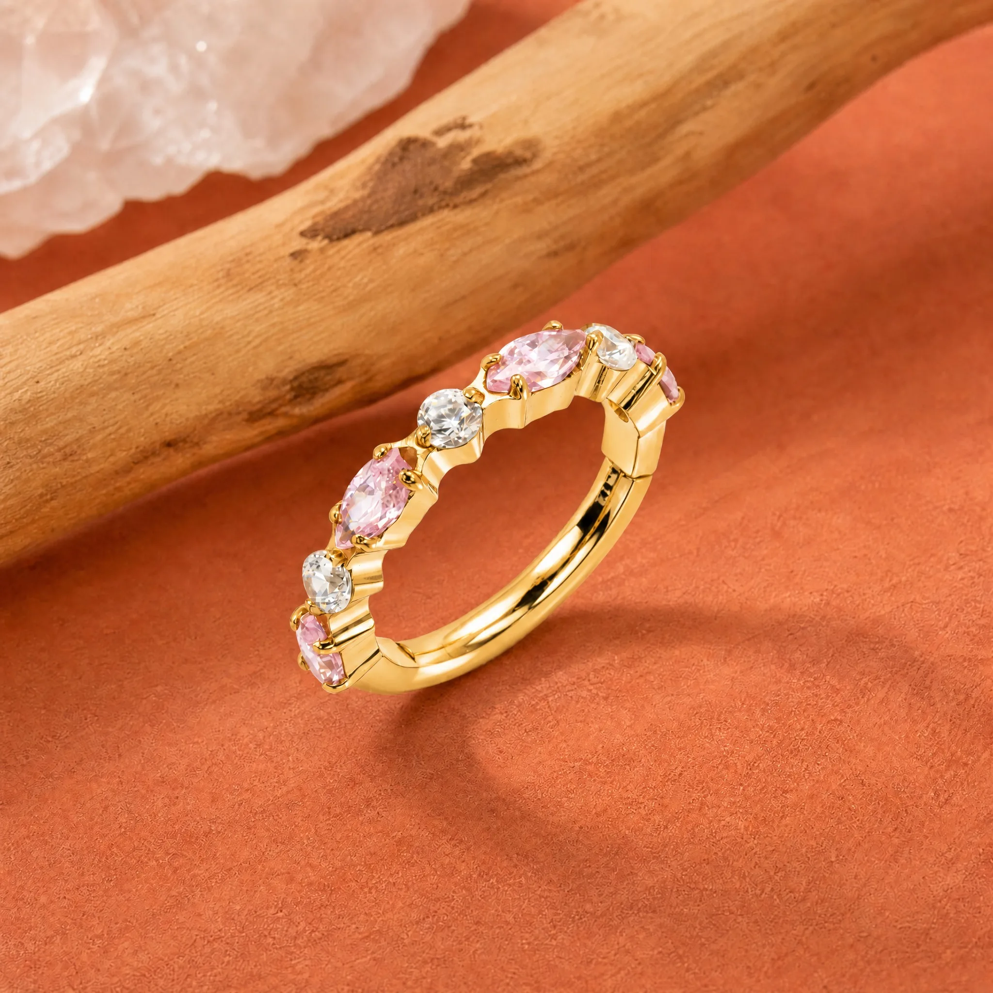 ZOOR Anillo Clicker de Titanio ASTM F136 con Circonita Cúbica Redonda Marquise, 16G, Aro Segmentado con Bisagra, Joyería para Piercing de Cartílago y Hélice