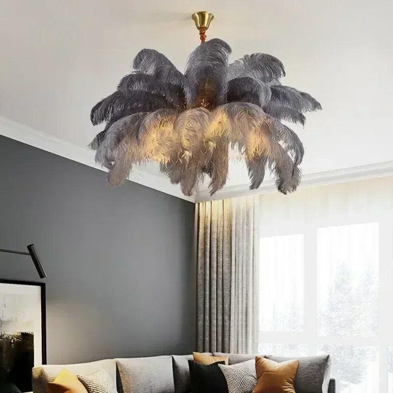 Lámpara colgante de pluma púrpura moderna, Lustres nórdicos, lámpara de techo para sala de estar, dormitorio, accesorios de iluminación para decoración del hogar