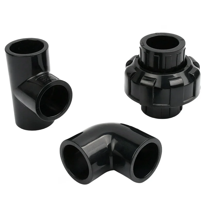 Conector de tubo de PVC negro I.D 20 ~ 50mm, tapa de extremo recto, codo en T, accesorios de tubo de drenaje para acuario, juntas de riego DIY, 1 ud.
