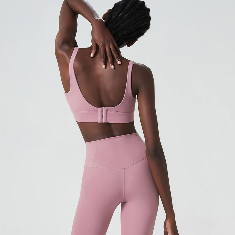 Conjunto Deportivo de Dos Piezas para Mujer, Color Sólido, Elástico, Suave, Transpirable, para Gimnasio, Entrenamiento, Running, Ropa Deportiva Femenina