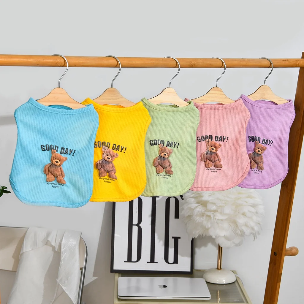 Ropa para perros Primavera Verano Pet cachorro chaleco gato fresco espuma estampado de oso verano Waffle camiseta sin mangas XS-XXL