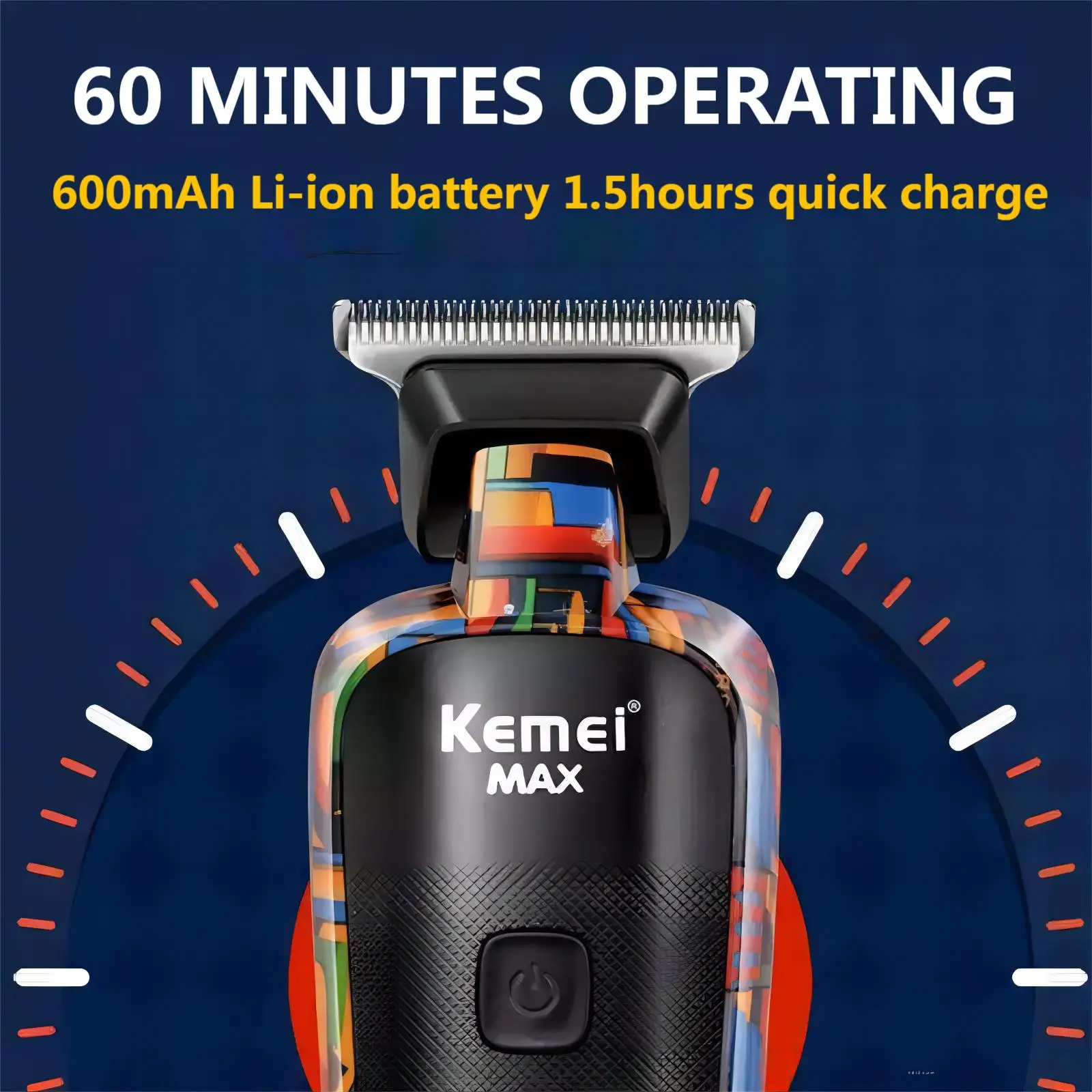 Cortadora de pelo Kemei-5090 con pantalla Digital, empujador de peluquero profesional para hombres, cortadora de pelo eléctrica con patrón de grafiti aleatorio