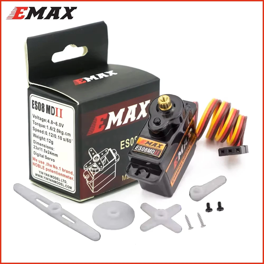 Servo Digital Mini Emax ES08MD ES08MDII 4-6.0V 2kg con Engranaje Metálico, Conector Futaba/JR para Accesorios de Helicóptero y Avión TREX 450