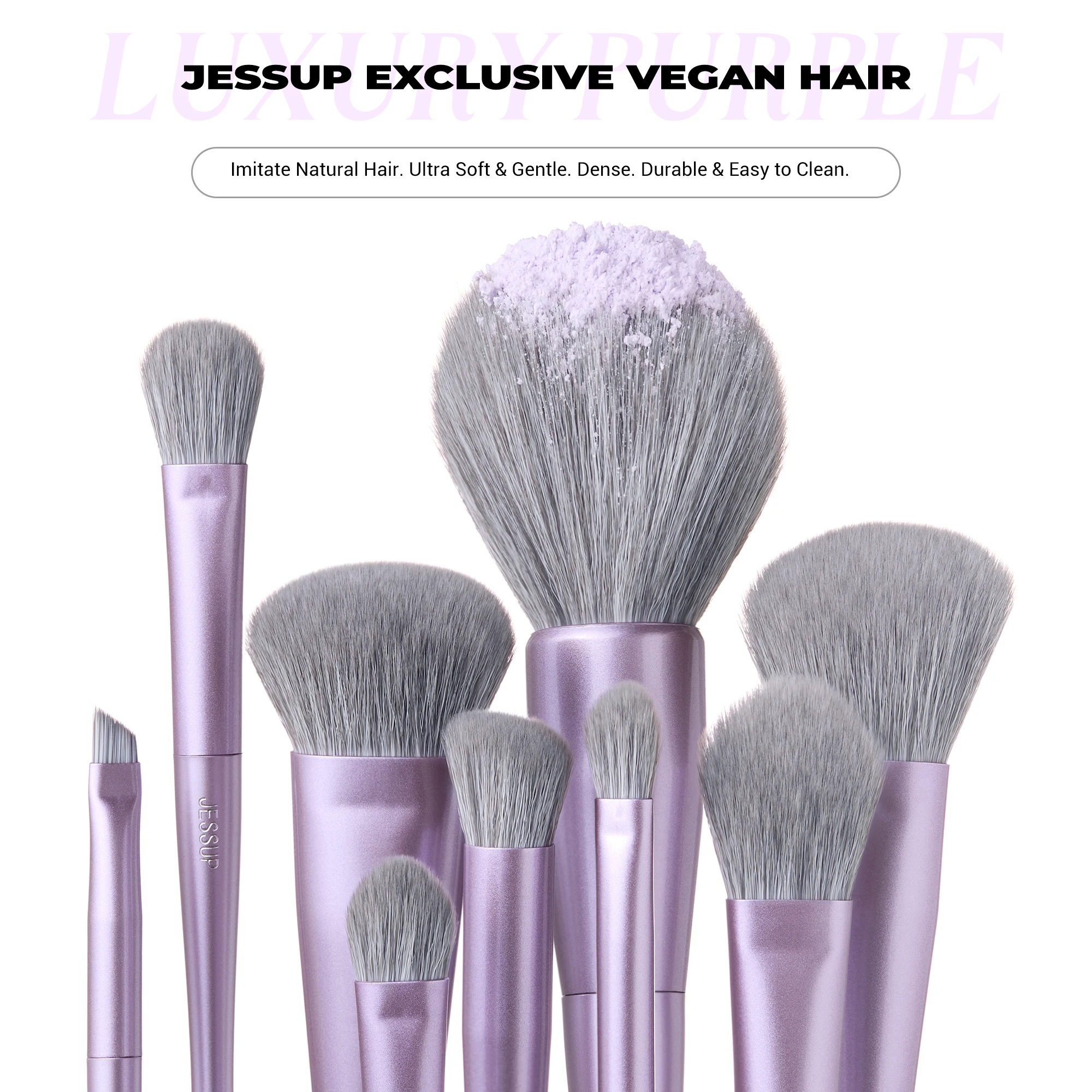 Jessup Juego de brochas de maquillaje 4/6/7/10/14/15 Uds. Brocha de maquillaje para base, corrector resaltador de mezcla de sombra de ojos facial, color morado de lujo