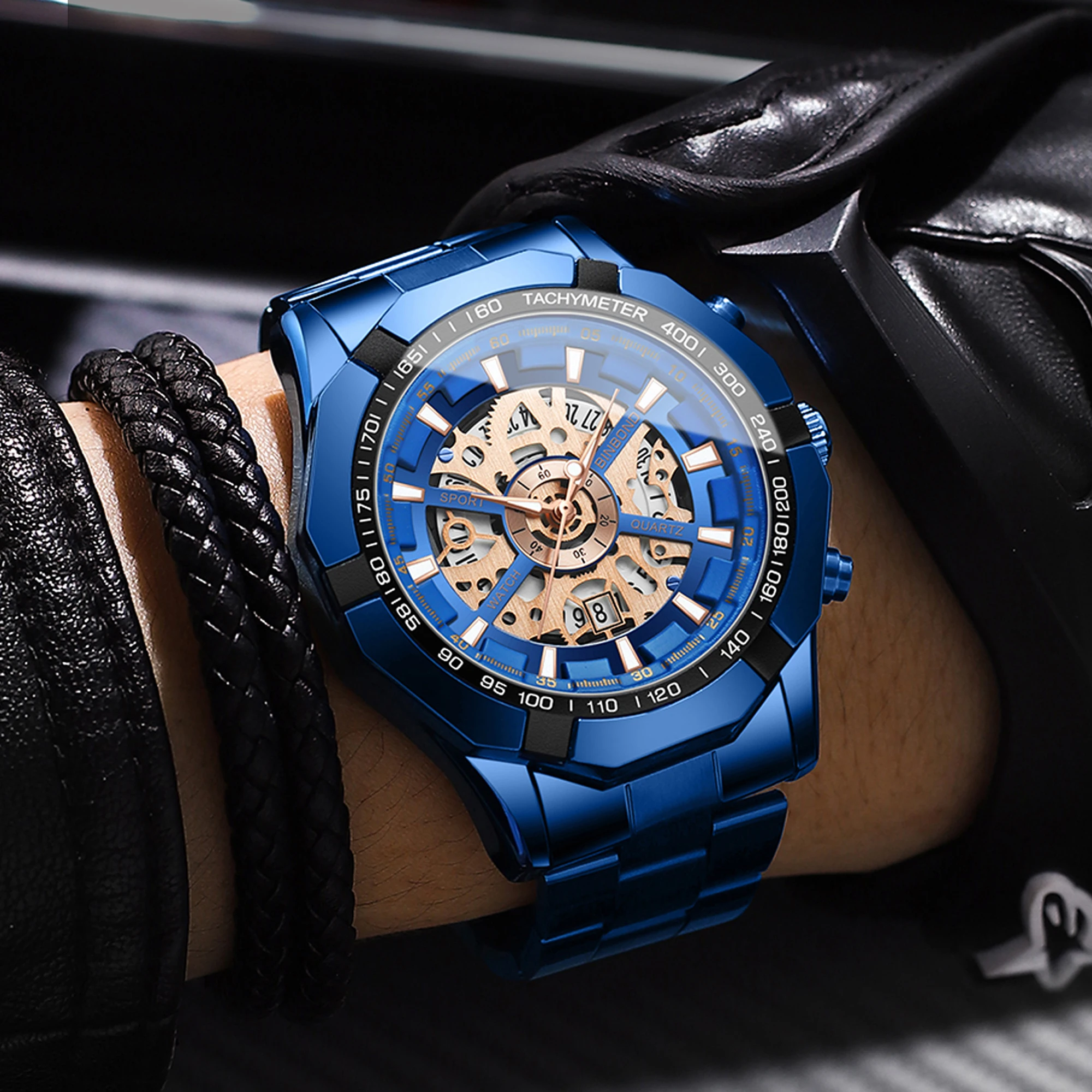 Reloj de Pulsera de Cuarzo BINBOND de Lujo con Diseño Hueco para Hombre, Luminoso, Resistente al Agua, Reloj Deportivo y de Negocios, Reloj para Hombre