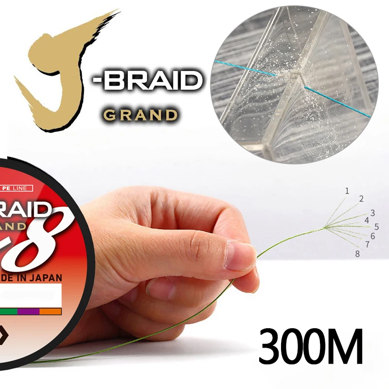 DAIWAJ-BRAID-sedal de pesca Original GRAND, 300M, 8 hebras trenzadas, aparejos de pesca de PE, 10, 16, 20, 30, 40, 60, 80, 100lb, hecho en Japón