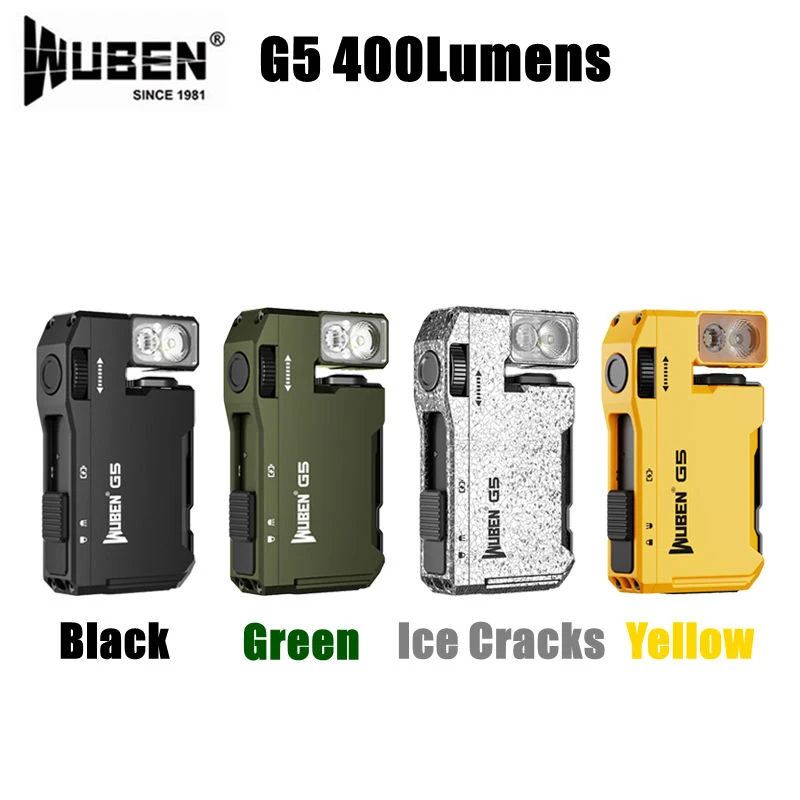 WUBEN G5 EDC Linterna 400 Lúmenes Mini Luz de Bolsillo Portátil Antorcha Impermeable 180 °   Cabezal giratorio con cola magnética para exteriores