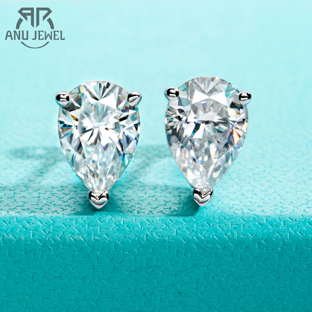 AnuJewel, pendientes de tuerca de moissanita con corte de pera de 5/2/1,2 quilates, pendientes antialérgicos para mujer, joyería al por mayor
