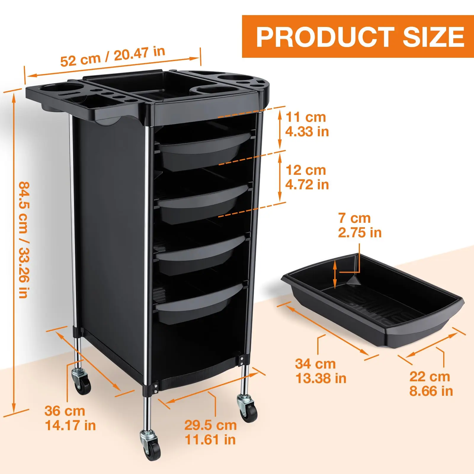 Carro de belleza móvil de 6 niveles, carrito de salón con ruedas: almacenamiento que ahorra espacio para maquinilla de peluquería, peluquero, SPA y equipo de tatuaje