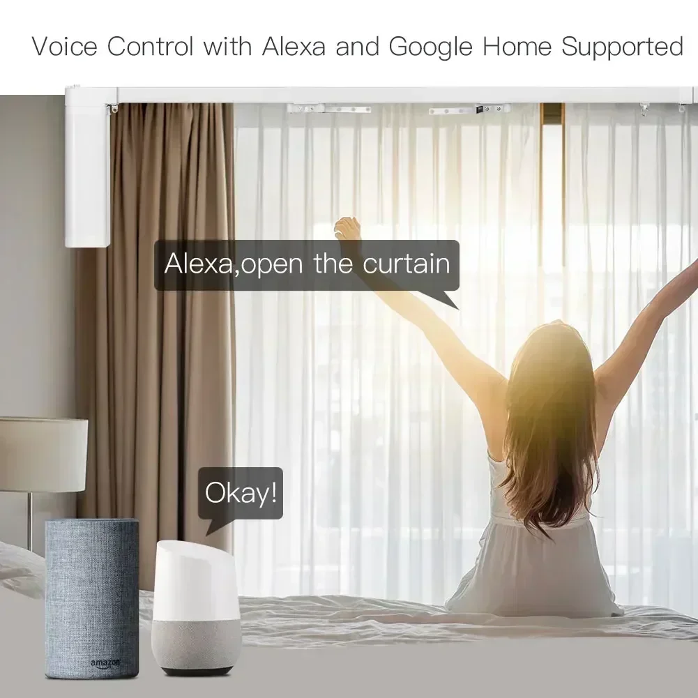MOES-Motor de cortina eléctrica WiFi/ZigBee, pista de cortina de empalme motorizada personalizada inteligente Tuya con control remoto RF, Alexa, voz de Google