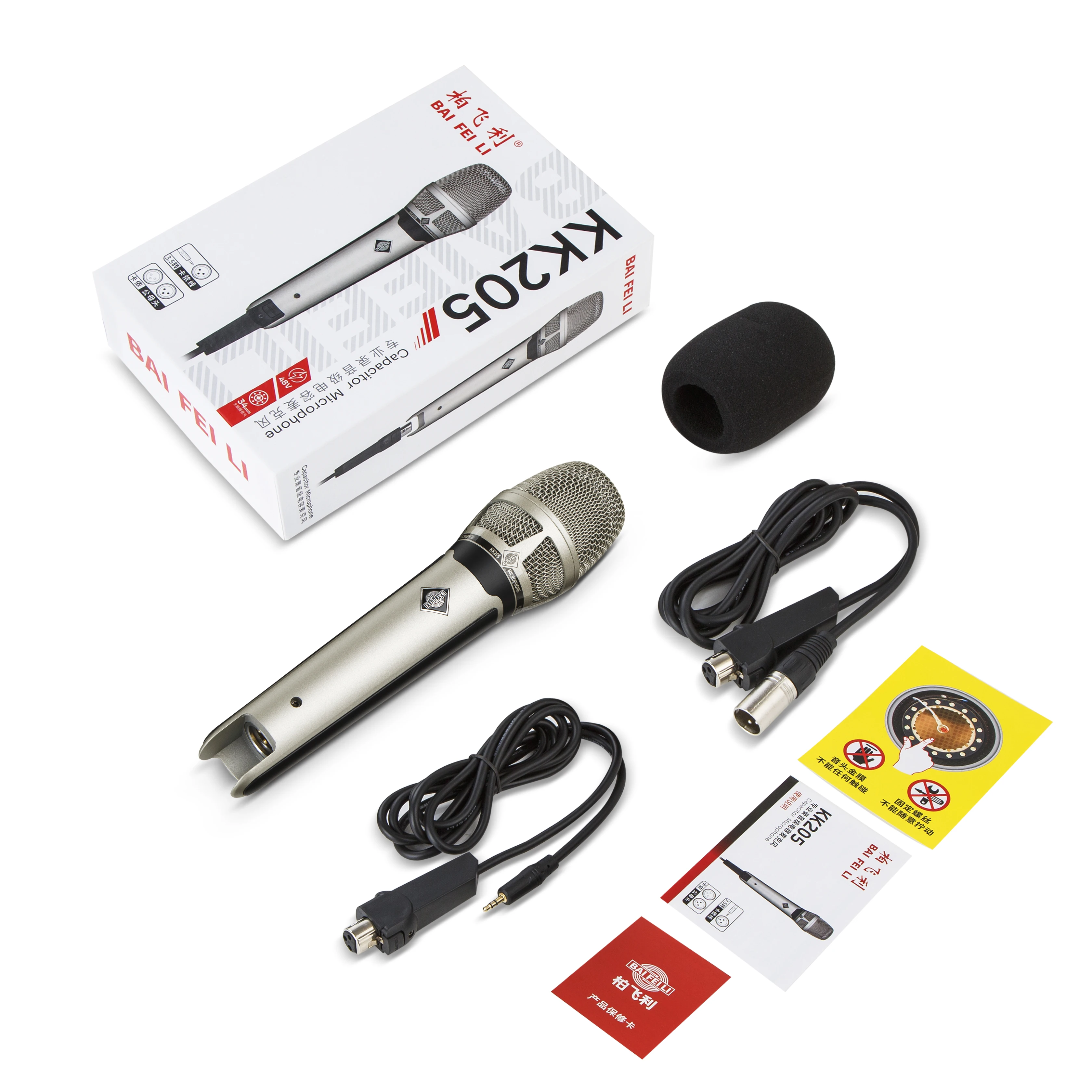 BAIFEILI-micrófono de mano con cable KK205, condensador cardioide de diafragma grande de 34mm para altavoces, máquina de Karaoke, amplificador y mezclador