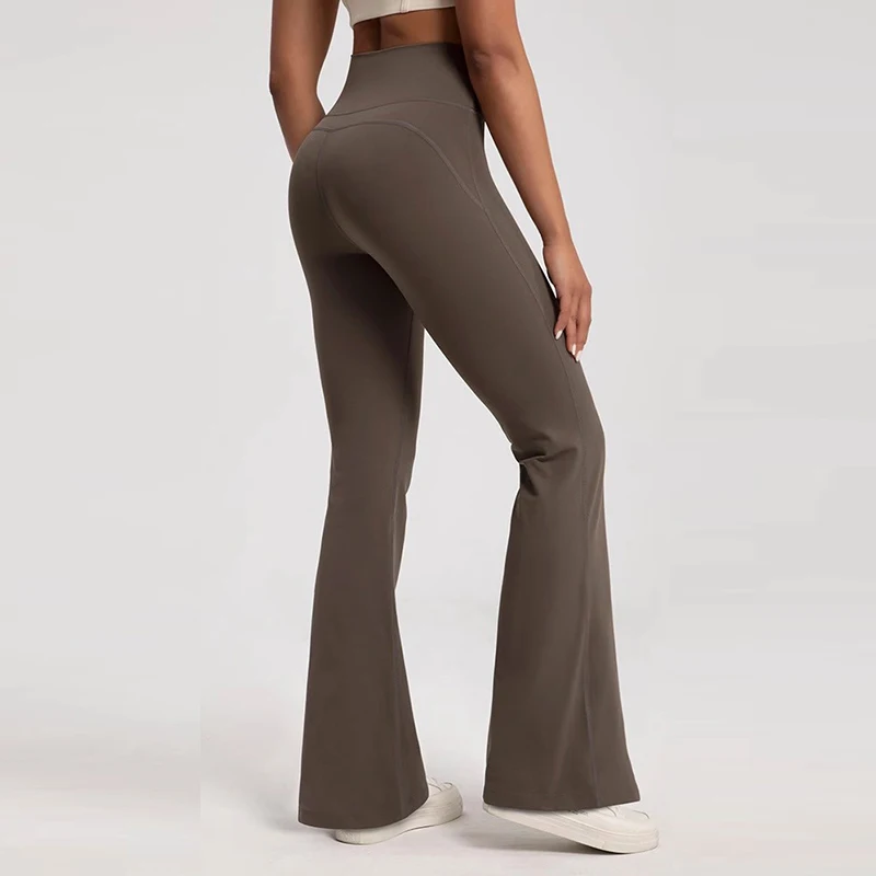Pantalones acampanados de cintura alta para mujer, cintura elástica, levantamiento de cadera, sartén de yoga informal para ejercicio en todas las estaciones y uso al aire libre