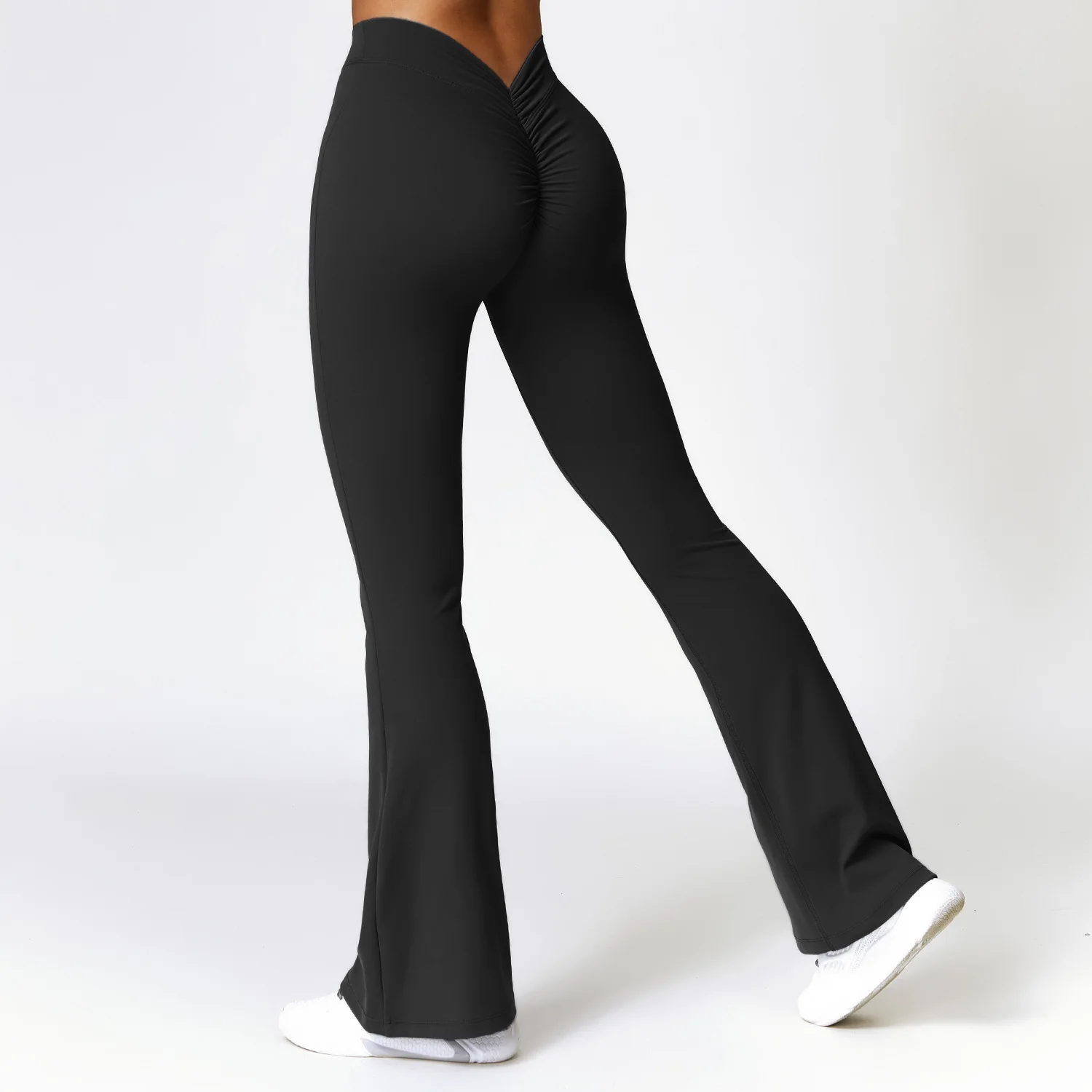 Mallas acampanadas en forma de V, pantalones de Yoga a la cadera para mujer, pantalones de pierna ancha de cintura alta, pantalones acampanados deportivos para gimnasio y Fitness, pantalones de baile latino