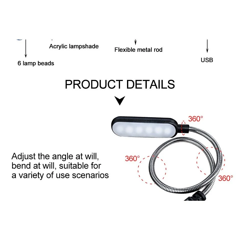 Lámpara de lectura LED USB portátil, Mini Luz de libro, luces nocturnas plegables para acampar, lámparas de mesa para banco de energía, PC, Notebook, portátil