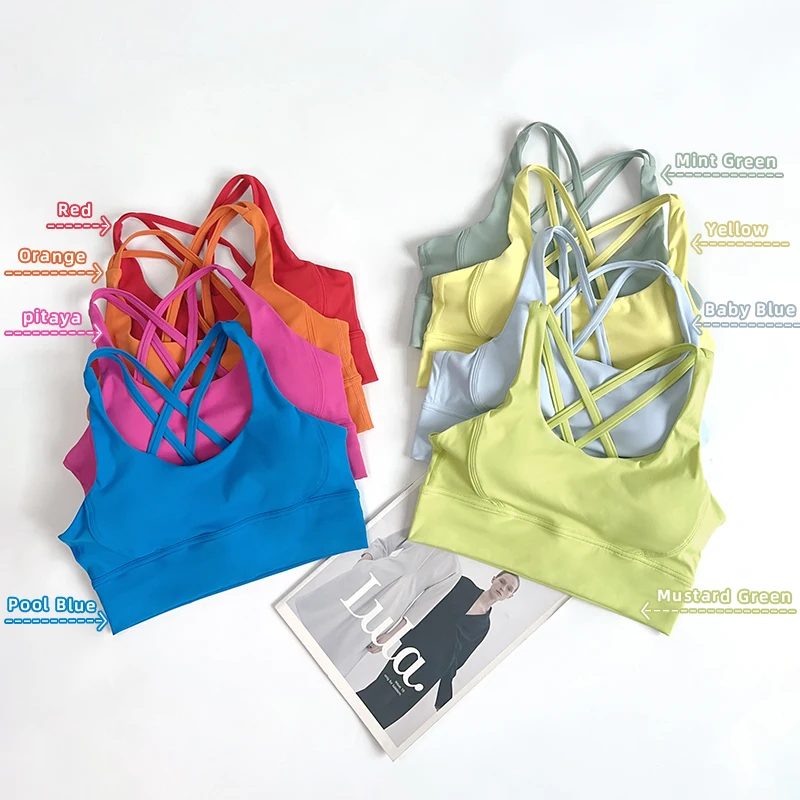 Sujetadores deportivos de Color sólido para mujer, sujetadores deportivos para correr en la espalda, Top de nailon, ropa interior Sexy transpirable para gimnasio