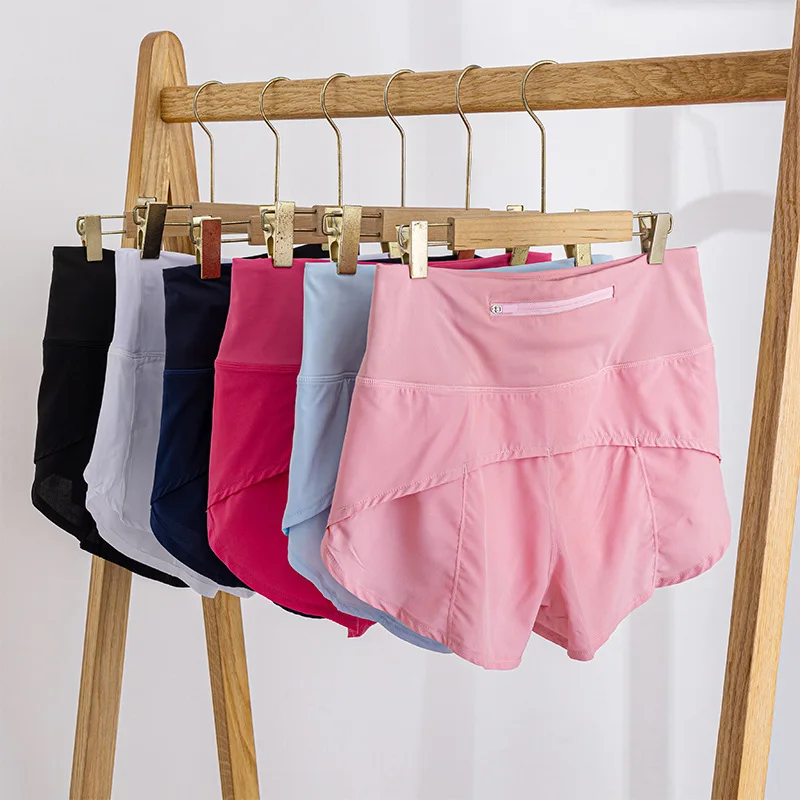 Pantalones cortos de 2,5 "para mujer, pantalones cortos atléticos de cintura alta para Yoga, pantalones cortos de entrenamiento para motorista forrados, pantalones cortos de gimnasio con bolsillo con cremallera para verano