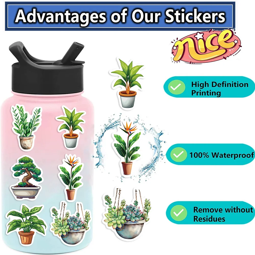 50 Uds. De pegatinas estéticas verdes de plantas bonitas, juguete para niños, decoración DIY para nevera, cuaderno, bicicleta, teléfono, maleta, pegatina de dibujos animados