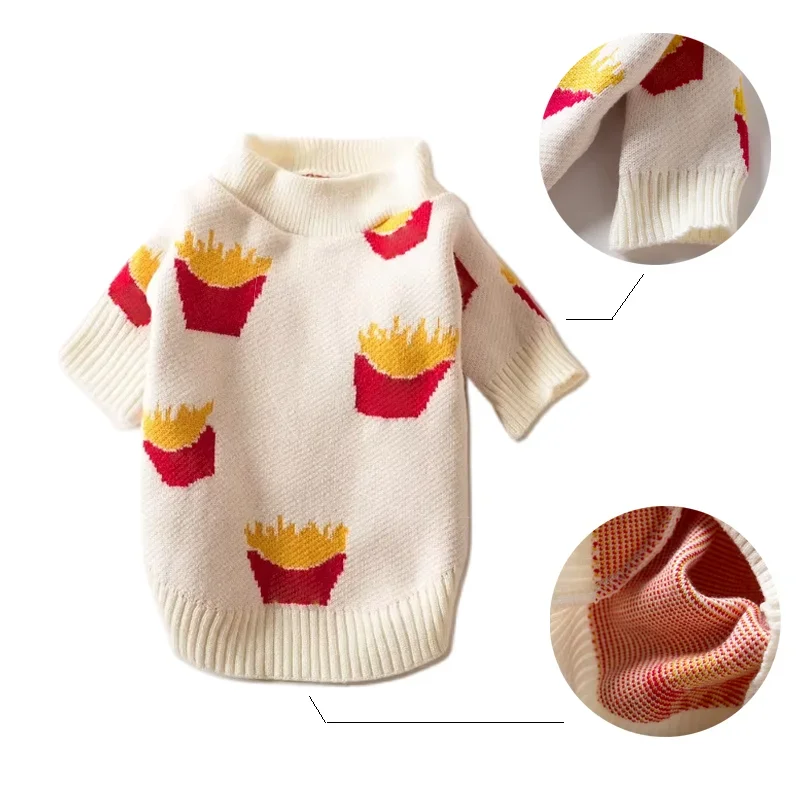 Suéter de algodón suave con estampado de patatas fritas para perros, chaqueta para mascotas con diseño de ropa para cachorros pequeños de alta calidad para invierno
