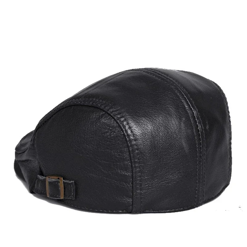 Boina de pico de pato de cuero genuino Unisex para exteriores, boinas finas, sombreros para hombres/mujeres, ocio, negro/marrón, 54-61cm, capó de taxista ajustado