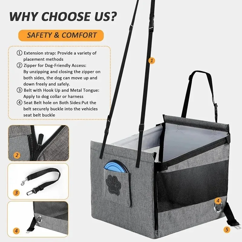 Asiento portátil para mascotas, portador estable para perros con Protector de malla de seguridad, diseño impermeable para viajes de cachorros, uso al aire libre