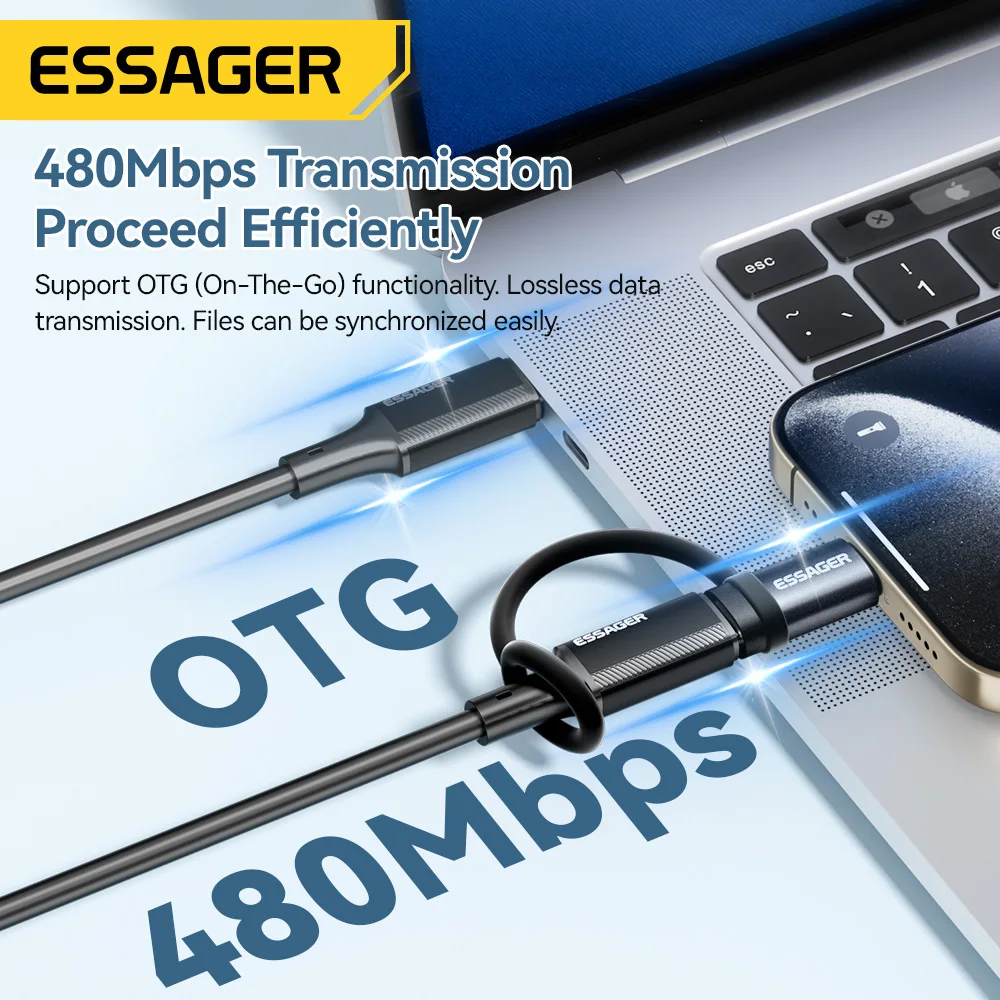 Adaptador Essager de Lightning a USB C, Carga Rápida 3A OTG para iPhone 15 XR Pro, Conector de Tipo C a Lightning para iPhone, Convertidor OTG