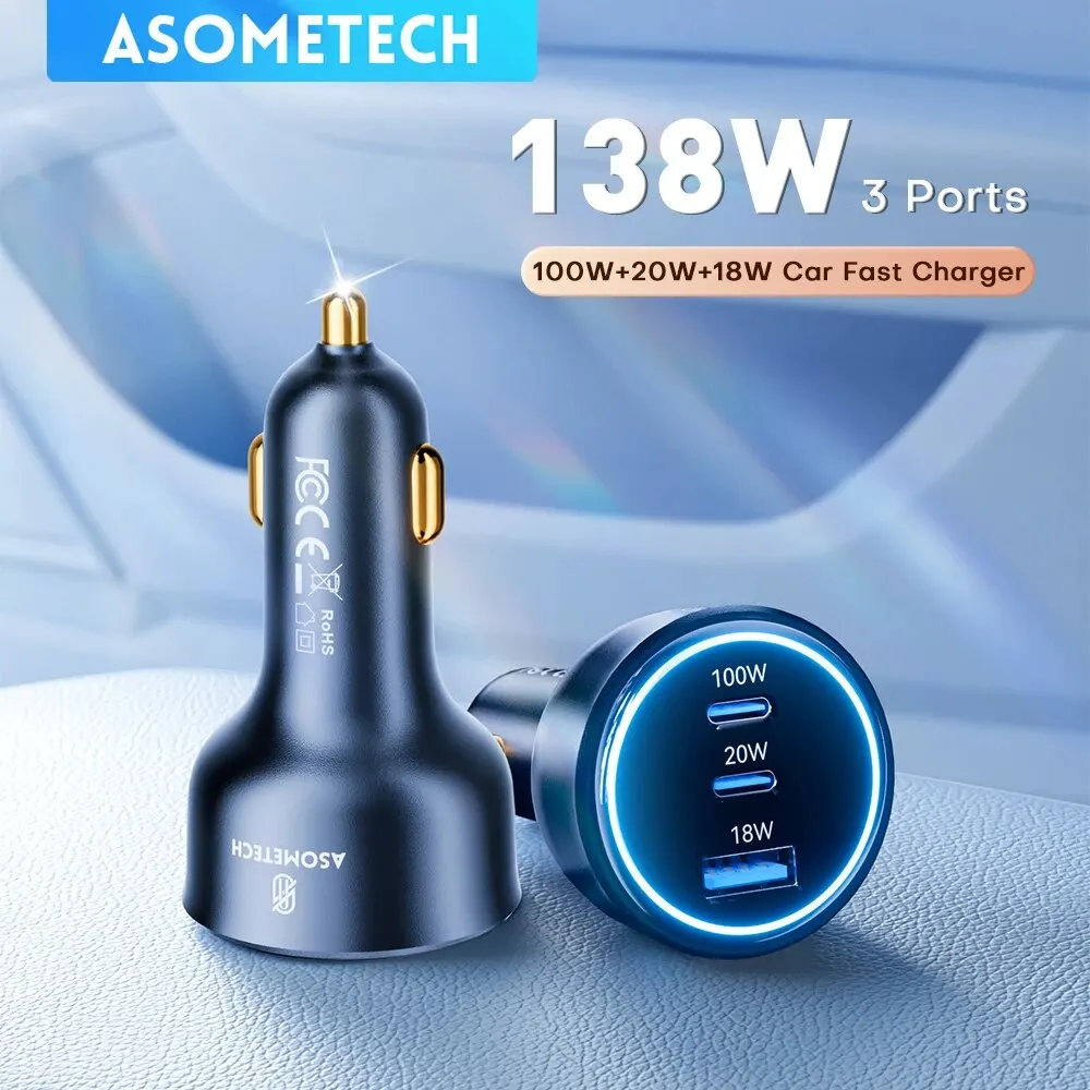 Cargador de coche ASOMETECH 138W USB tipo C cargador GaN 100W 65W 45W 20W PPS PD QC3.0 cargador rápido para ordenador portátil iPhone 15 Samsung S23