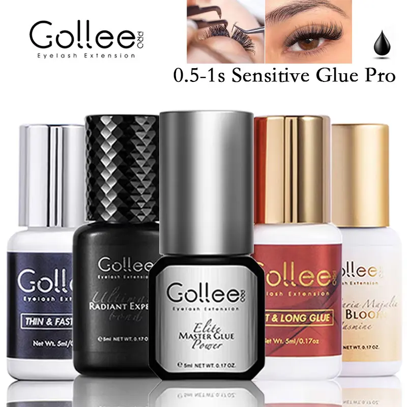 Pegamento para Pestañas de Secado Rápido Gollee 0.5-1s, Pegamento para Extensiones de Pestañas Sin Látex de 5 ml, Suministros Profesionales para Extensiones de Pestañas Resistentes al Agua
