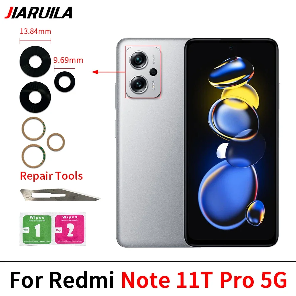 Lente de cámara trasera para Xiaomi Redmi Note 13 12 11 Pro Plus 5G 4G, lente de cristal de cámara trasera con adhesivo de pegamento