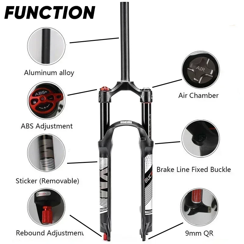 BUCKLOS-horquilla de aire para bicicleta de montaña, 9x100mm, suspensión neumática, viaje, 120mm, tubo recto/cónico, freno de disco de horquilla MTB RL/LO