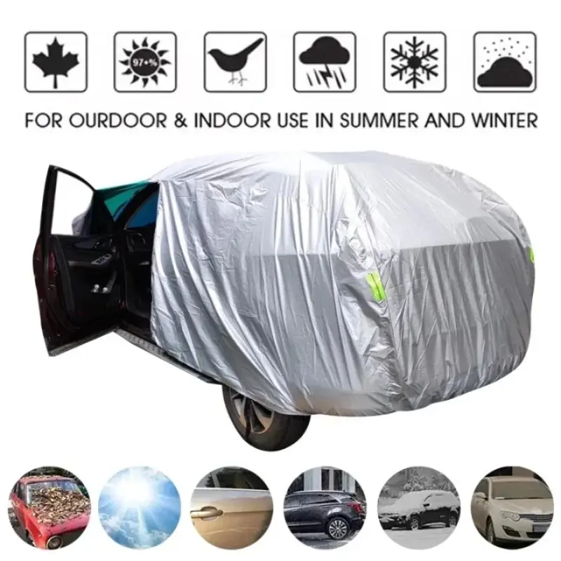Cubierta Universal para coche y SUV/Sedán, impermeable al aire libre, sol, lluvia, nieve, protección UV, paraguas, S-XXL plateado