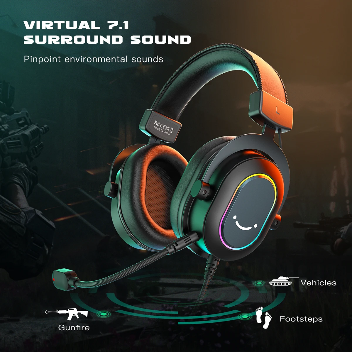 Fifine-auriculares dinámicos RGB para videojuegos, cascos supraaurales con micrófono, sonido envolvente 7,1, PC, PS4, PS5, 3 opciones EQ, juego, película, música