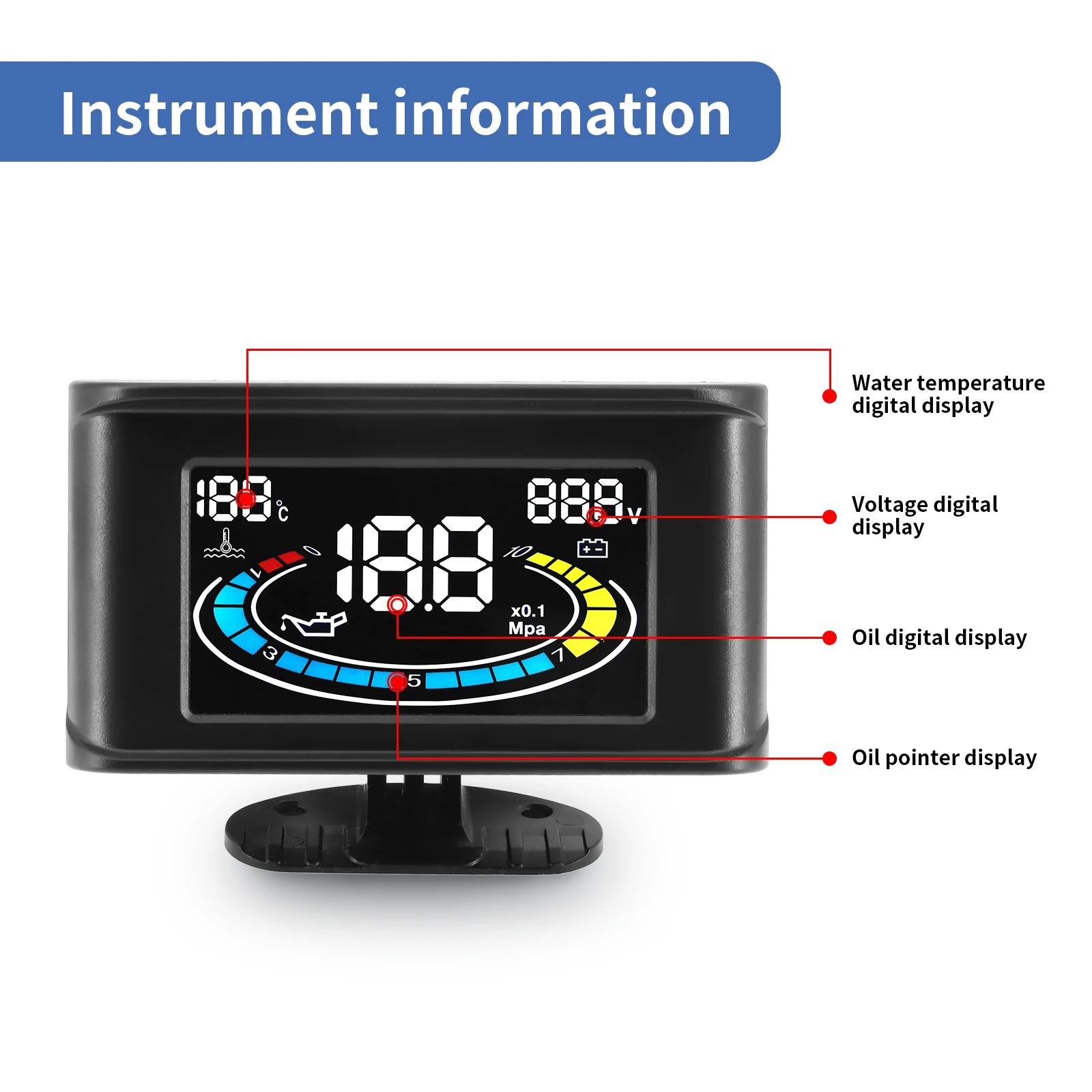 2 en 1 / 3 en 1 / 4 en 1 LCD Digital medidor de presión de aceite voltímetro medidor de nivel de combustible 1/8 NPT Sensor de presión de aceite + Sensor de temperatura del agua