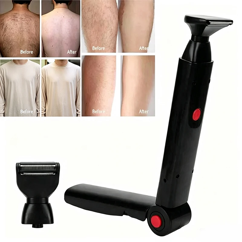 Afeitadora eléctrica para espalda 2 en 1, maquinilla de afeitar Facial, recargable, mango plegable, depilación trasera, peluquero corporal para hombres