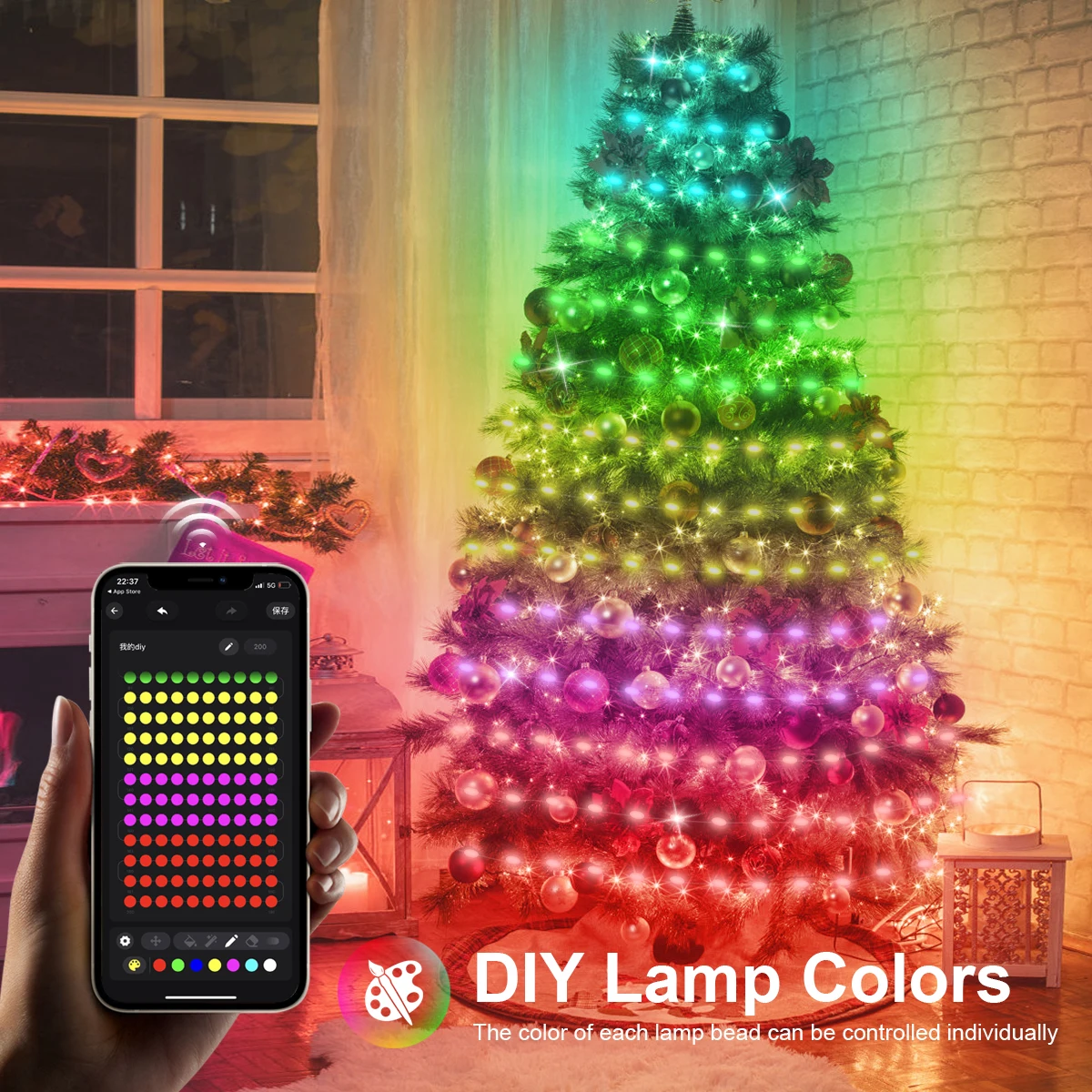 Tira de Luces LED RGBIC Inteligente, Bluetooth, USB, 20m, Impermeable, Guirnalda de Luces, para Habitación, Exterior, Jardín, Luces Decorativas, Decoración Navideña