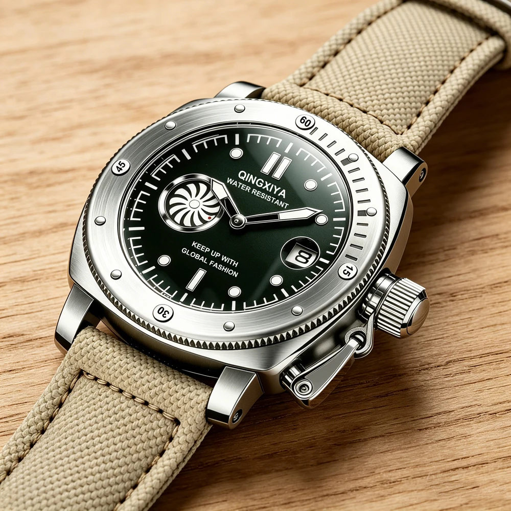 Reloj de cuarzo QINGXIYA, nuevo diseño de segunda esfera, correa de lona de alta calidad, resistente al agua, calendario, relojes deportivos para hombre