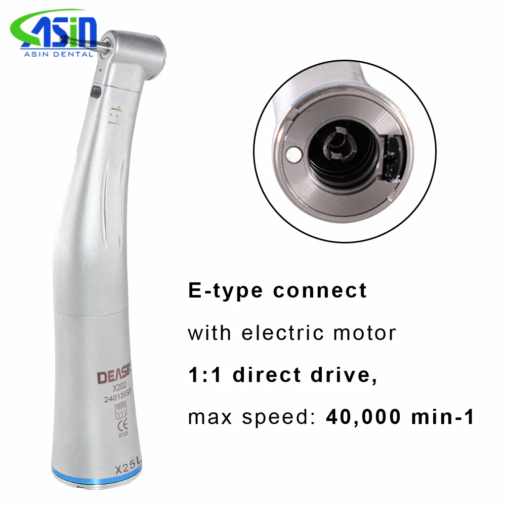 Pieza de mano Dental DEASIN de baja velocidad, pieza de mano de fibra óptica LED contraángulo X25L 1:1 pieza de mano Dental de alta velocidad
