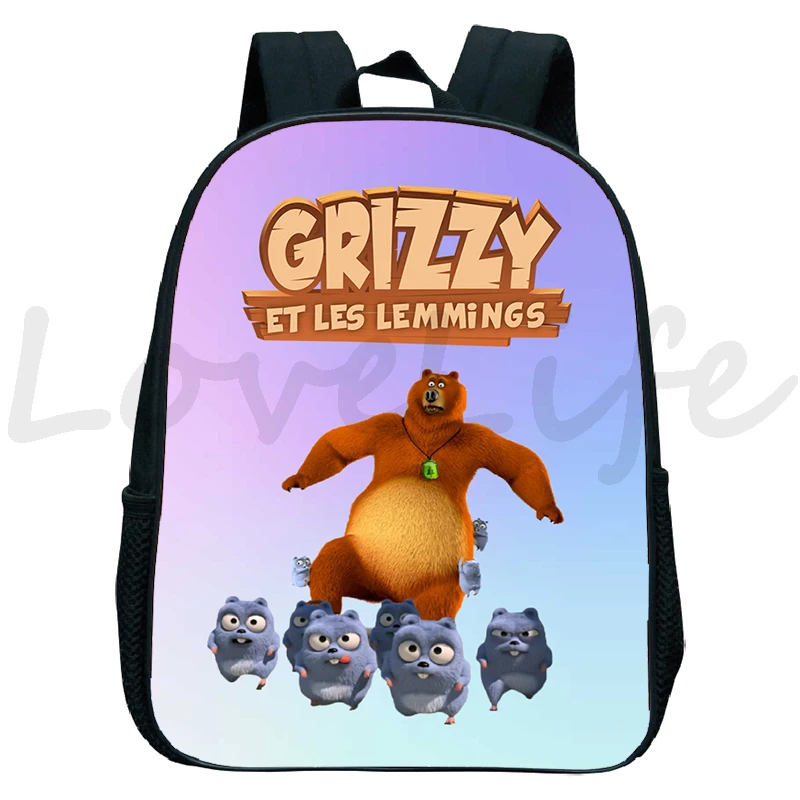 GRIZZY AND THE LEMMINGS mochila para niños y niñas, mochilas escolares de guardería, morral de oso de dibujos animados
