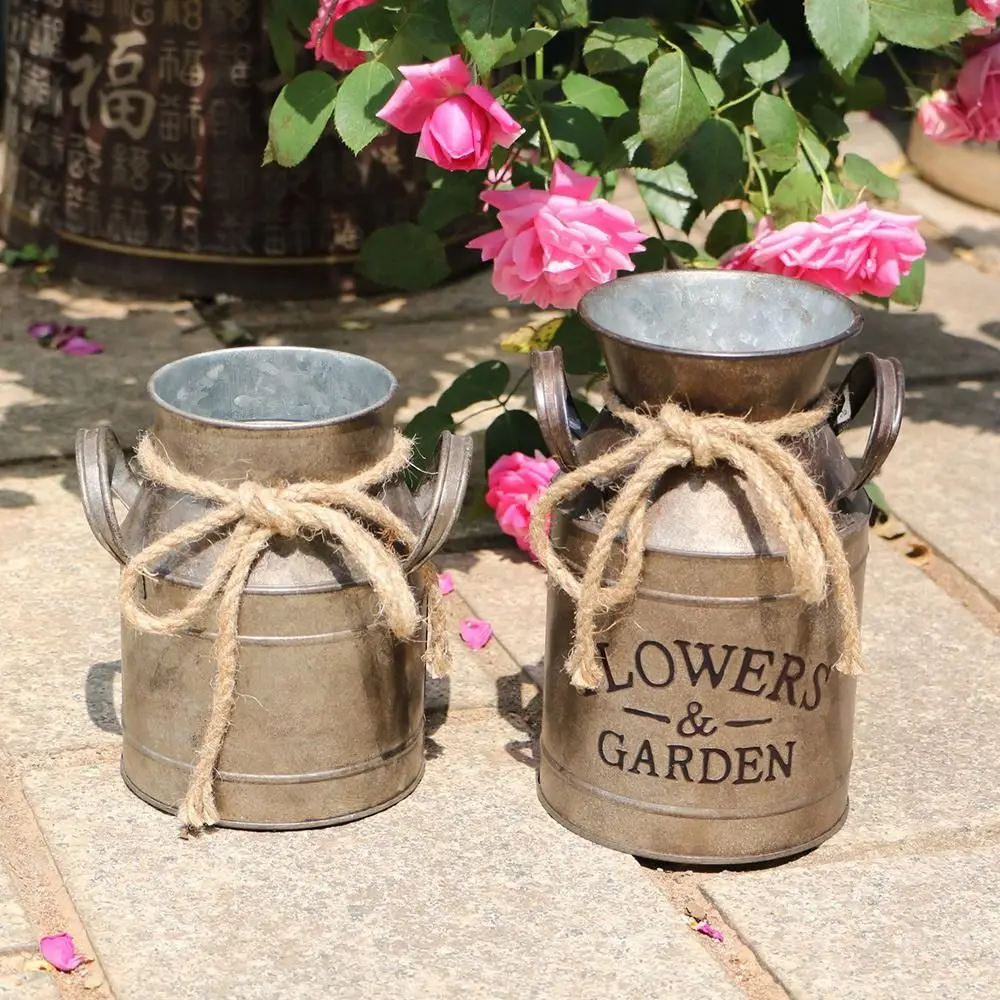 Maceta de flores de hierro Vintage de Metal portátil, Cubo de flores de decoración del hogar, estilo Pastoral, maceta de balcón, Cubo de jardín