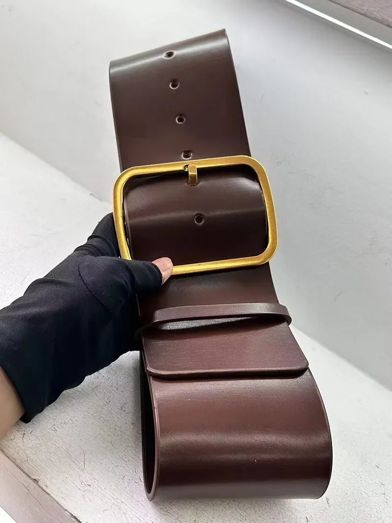 Cinturones de cuero genuino de 9,5 cm para mujer, cinturón de corsé de cintura femenina de diseñador de lujo, cinturón ancho y grande, accesorio para vestido