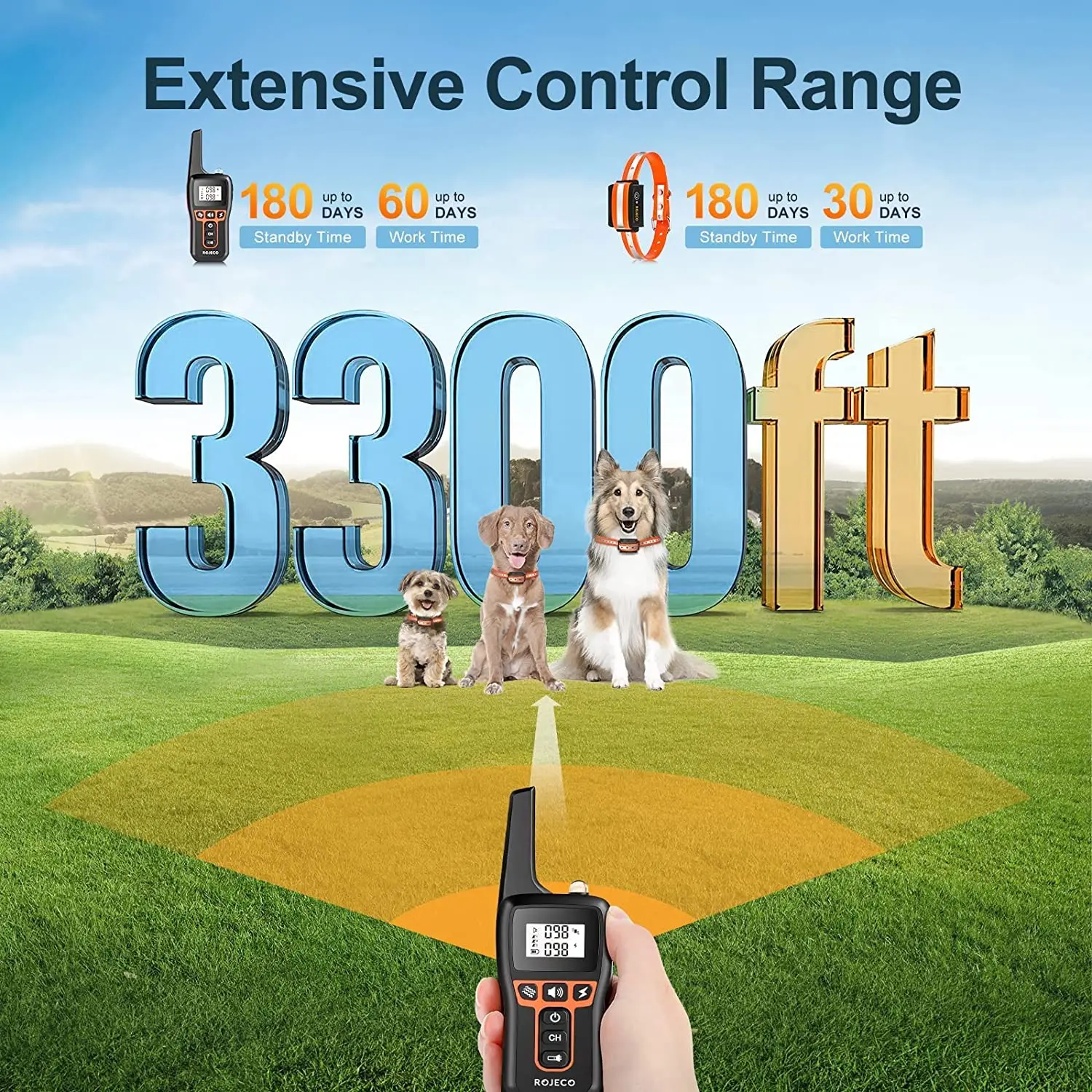 ROJECO-Collar de entrenamiento eléctrico para perros, Collar de entrenamiento con Control remoto para mascotas, recargable, Control de ladridos, 1000m