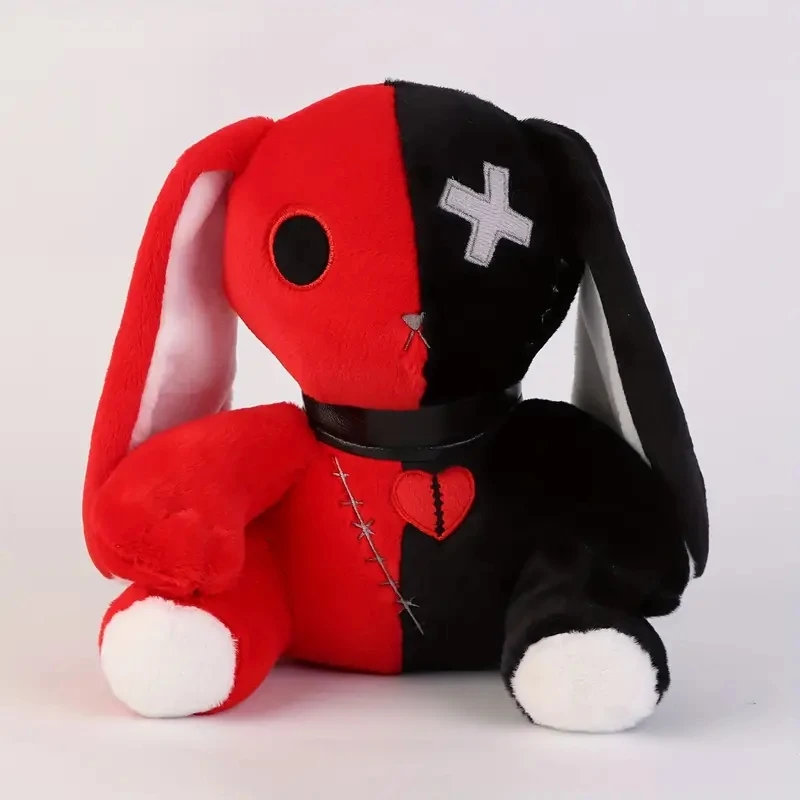 Conejo gótico espeluznante de peluche, conejo loco en contraste blanco y negro, conejito gótico espeluznante, Animal relleno bonito, regalo de cumpleaños de Halloween